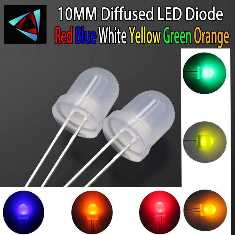 50Pcs 5Colorsx10Pcs 10 MM LED 다이오드 확산 키트 10mm 3V 세트 발광 흰색 녹색 빨간색 파란색 노란색